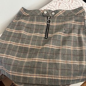 Plaid Skirt with Button and Zipper Detail